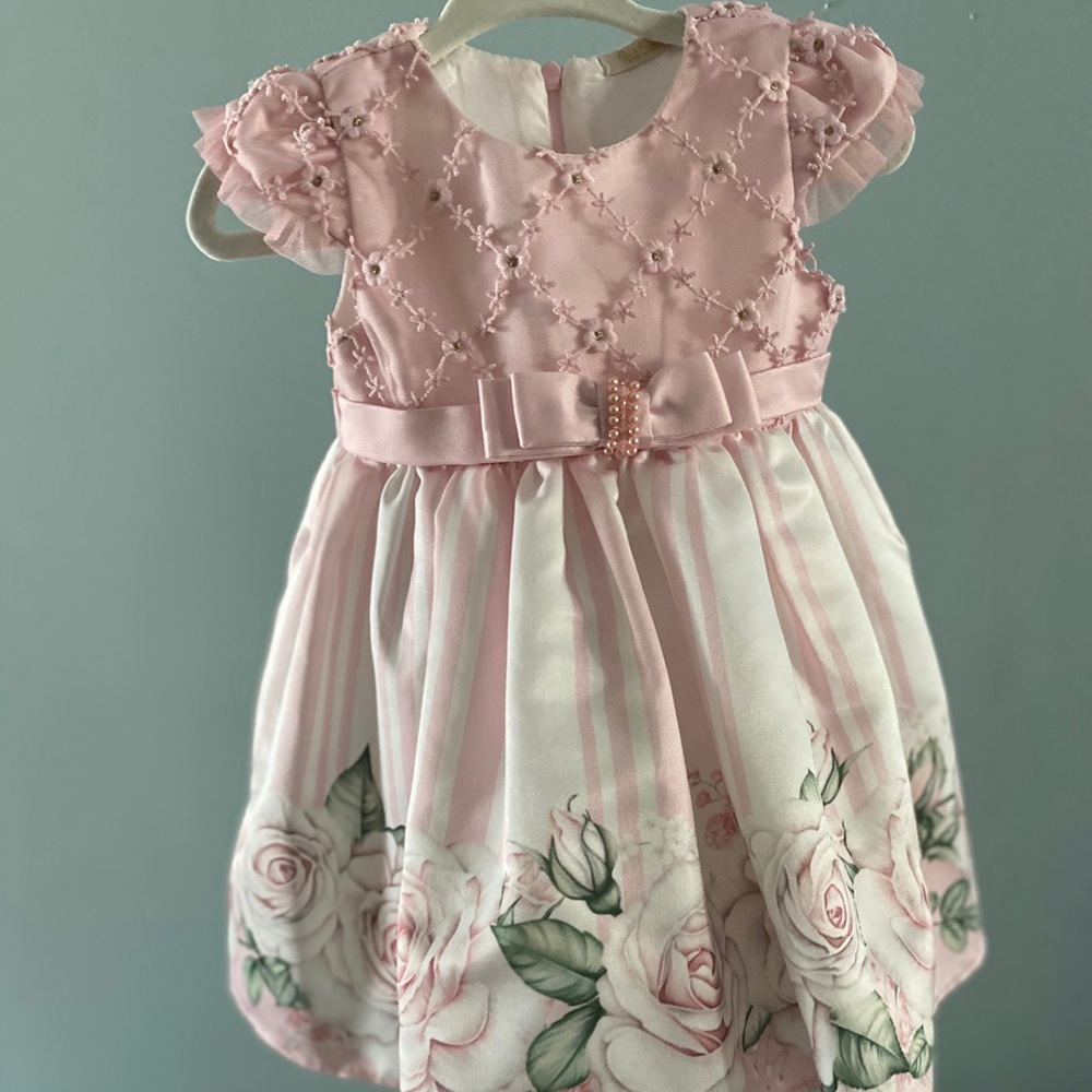 Baby girl pink and white floral dress